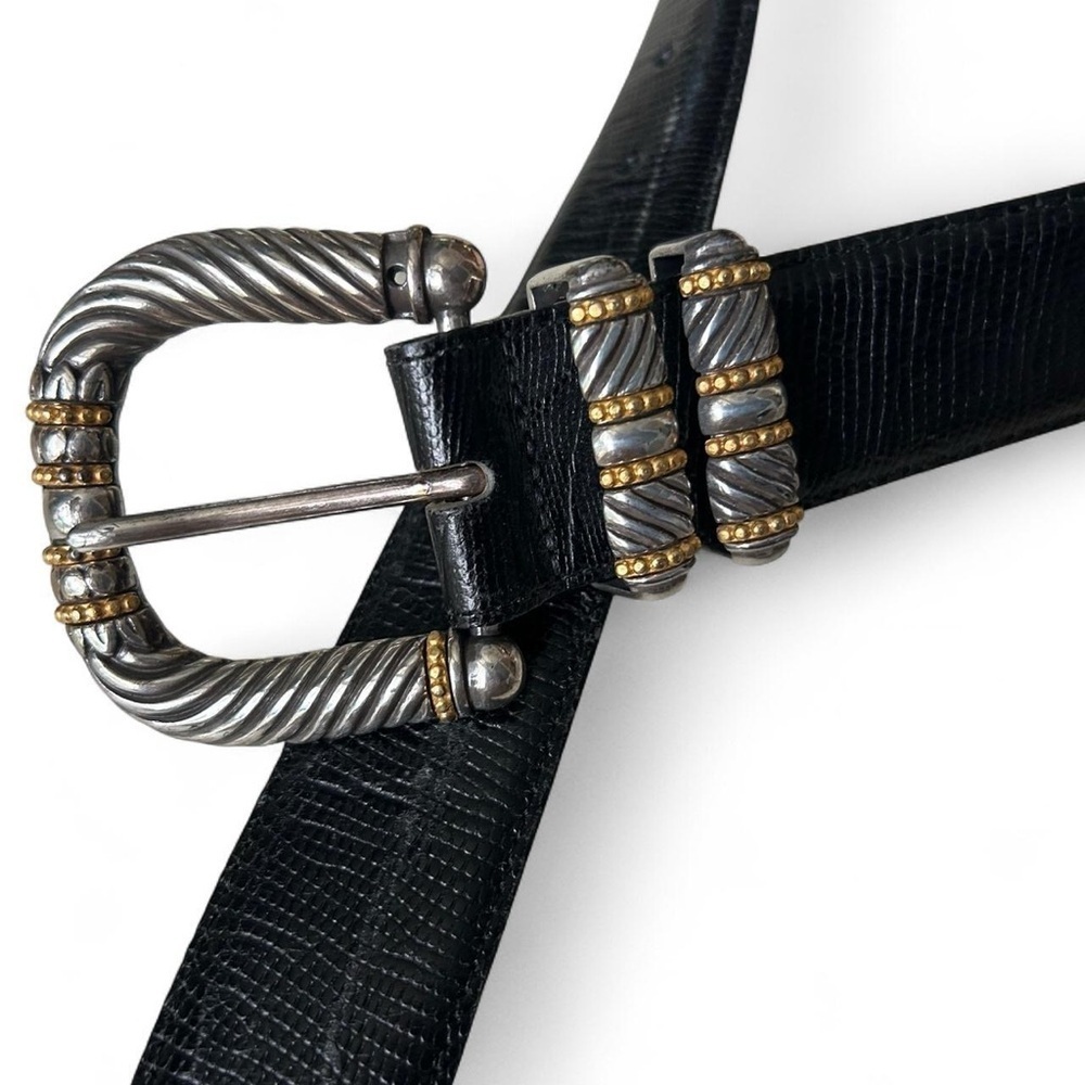 Vintage Brighton Black Belt w/ Chunky Silver + Gold Buckle | Size M